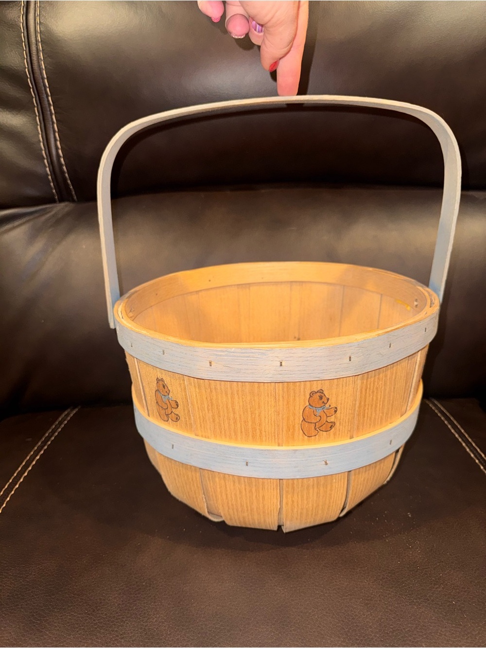 Decorative & vintage late-20th-century country-style wood slat basket - Picture 5 of 9